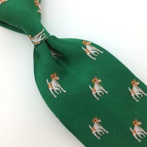 Jos. A. Bank Tie Green Tan Silver Dogs Designer Necktie Luxury Silk Ties L4 Nwt